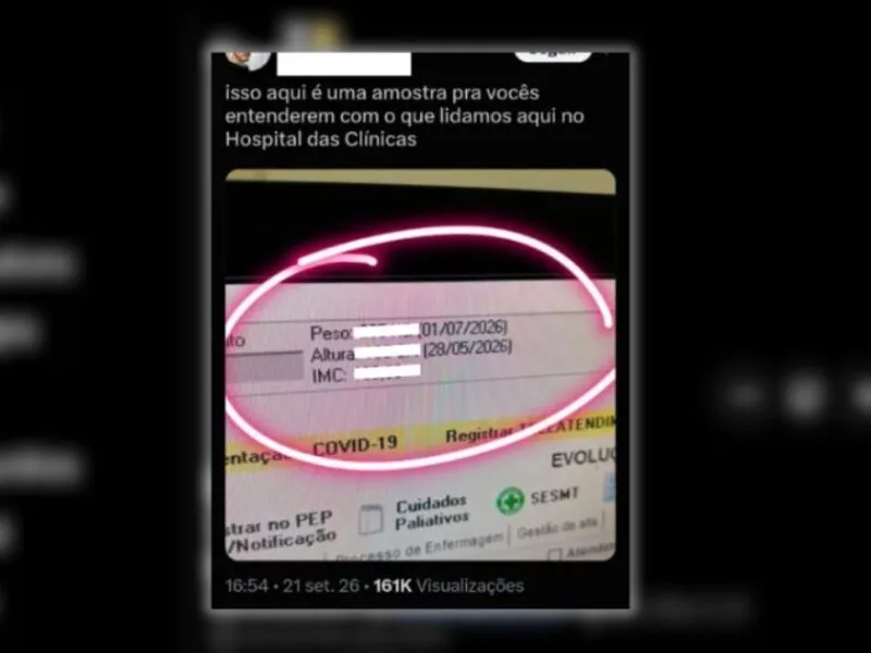 Hospital afasta residente após divulgação de prontuário com comentário sobre paciente