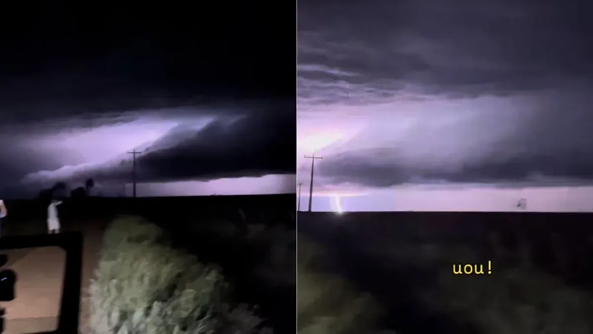 Supercélula é registrada durante a noite em São Borja, no Rio Grande do Sul