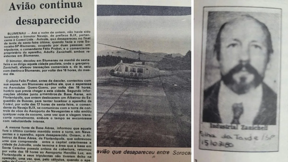 Avião com empresário e piloto de Blumenau desaparece há 46 anos