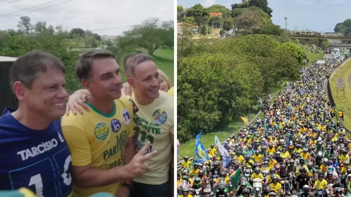 Flávio Bolsonaro faz motocarreata em São Paulo no encerramento do primeiro turno