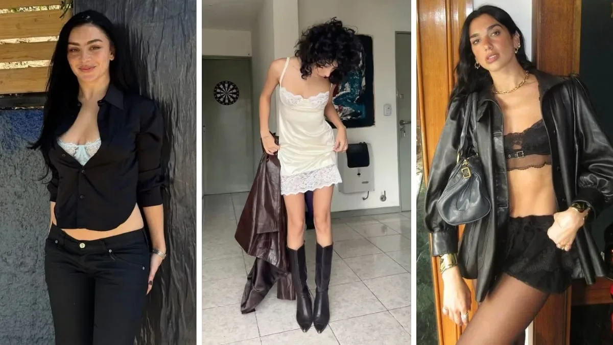 Sutiãs rendados e slip dress entram em produções casuais e noturnas
