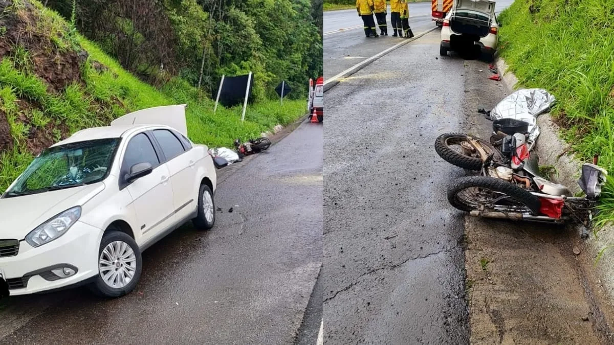 Colisão entre carro e moto deixa dois mortos na SC-480, em Goio-Ên